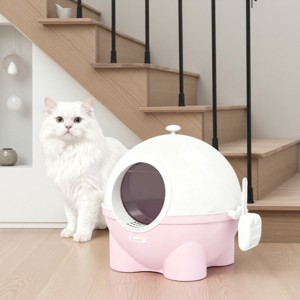 FONTOI Enclosed Cat Litter Box Cute Large Kitty Litter Pan with Lid, Scoop, Leaking Sand Pedal, Top Handle, Easy Clean, Pink 20.75"* 20"*19" - 1 of 4