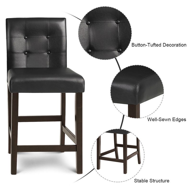 Tangkula Set of 4 Bar Stools 25inch Counter Height Barstool Pub Chair Rubber Wood Black, 5 of 11