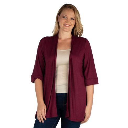 24seven Comfort Apparel Women's Plus Open Front Cardigan-wine-4x : Target