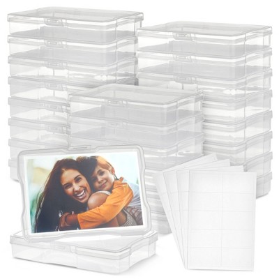 Bright Creations 24 Pcs Photo Storage Boxes for 4x6 Pictures with 40 Blank Labels, Clear Cases & Containers