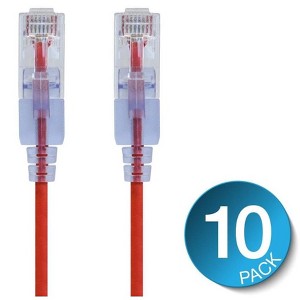 Monoprice Cat6A Ethernet Patch Cable - 3 Feet - Red (10 Pack) Snagless RJ45 550Mhz UTP Pure Bare Copper Wire 10G 30AWG - SlimRun Series - 1 of 4