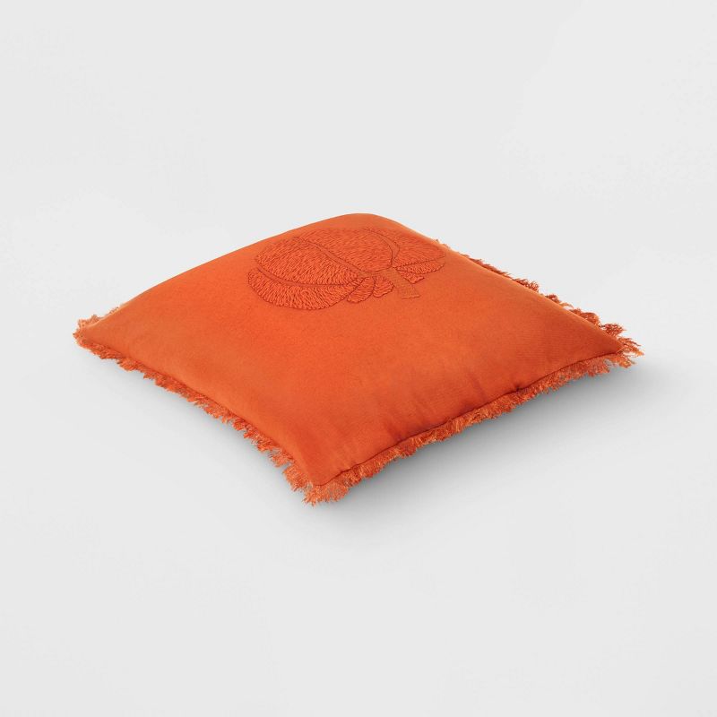 Embroidered Pumpkin with Frayed Edges Square Throw Pillow Rust - Threshold&#8482;, 4 of 8