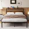 Heynemo Bed Frame, Vintage Industrial Platform Bed with Storage, Wooden Headboard, Retro Storage, LED Lights, Charging Station, Quiet Design - 2 of 4