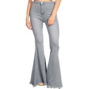 Anna-Kaci Women's High Waist Flare Jeans with Raw Hemline - 1 of 3