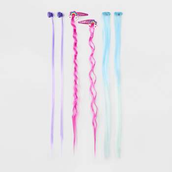 Girls' 6pk Mixed Clip Set with Faux Hair Extensions - Cat & Jack™ Blue/Purple/Pink