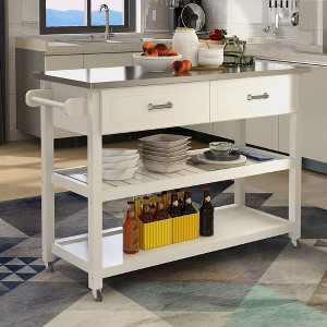 NicBex Mobile Kitchen Island Cart Multifunctional Kitchen Storage Cabinets with 3-Tier Shelves and 2 Drawers for Kitchen, White - 1 of 4