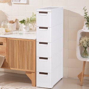 VECELO Narrow Bathroom Storage Cabinet, Mobile Plastic Slim Rolling Organizer Cart with Built-in 4 Wheels for Living Room or Bathroom, White - 1 of 4