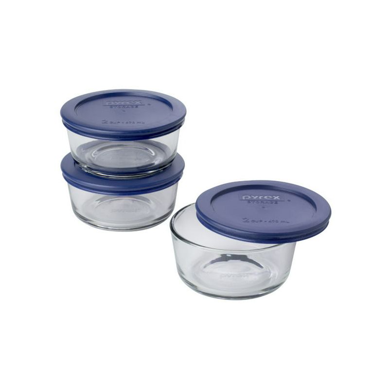 Pyrex Blue Storage Round Dish with Dark Plastic Cover Clear (2-Cup Pack of 3), 3 of 4
