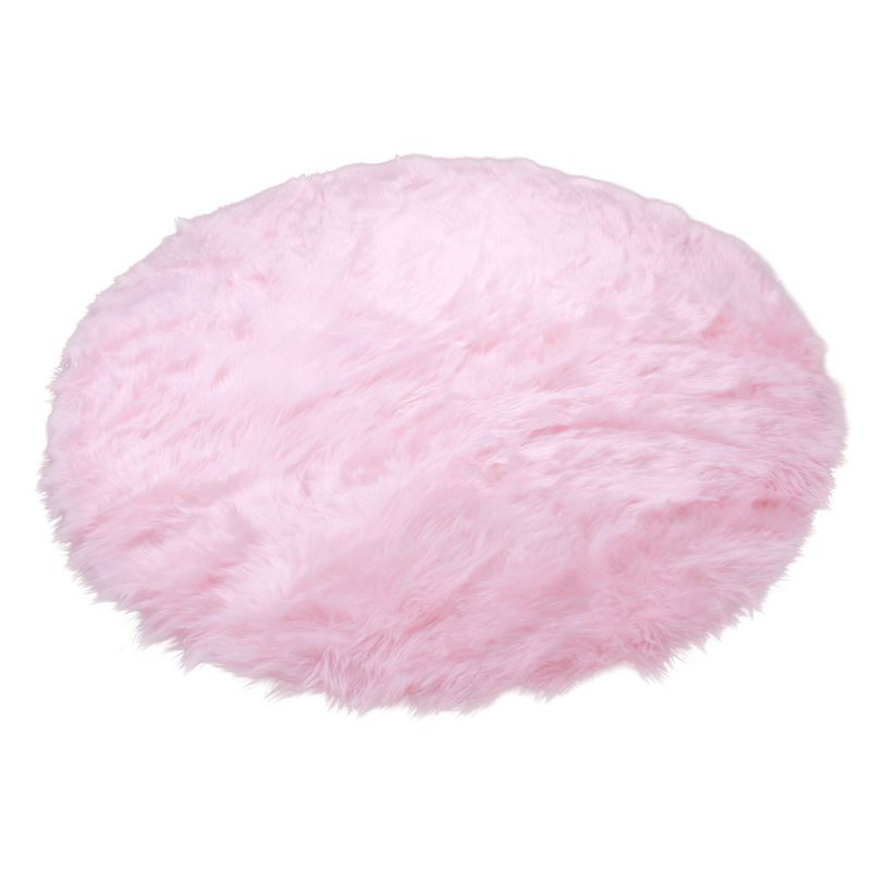 Walk on Me Faux Fur Super Soft Rug With Non-slip Backing 5' Round Pink, 1 of 5
