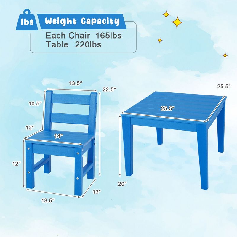 Costway 3PCS Kids Table & 2 Chairs Set Outdoor Heavy-Duty All-Weather Activity Table Set, 4 of 11