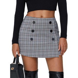 EXLURA Womens Button Bodycon Mini Skirt Sexy Night Club High Waist Elastic Y2K Fall Winter Plaid Skirts - 1 of 4