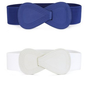 Allegra K Women's Stretchy 8-shaped Faux Leather Elastic Dress Waist Belts 2 Pcs - 1 of 4