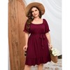 Coolmee Women's Casual Plus Size Square Neck Dress Short Sleeve Dress High Waist Ruffle Summer Midi Dress with Belt - 3 of 4