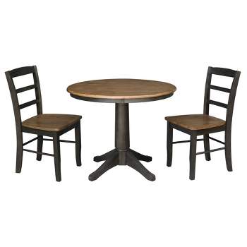 36" Round Dining Table with Flat Legs and 2 Madrid Ladderback Chairs Hickory/Washed coal - International Concepts