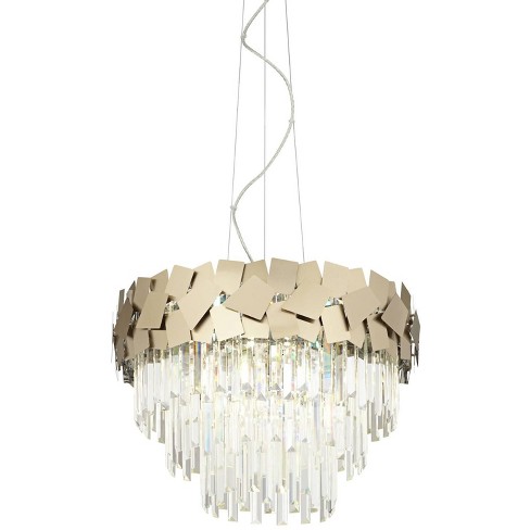 Possini Euro Design Soft Gold Hanging Chandelier Lighting 23" Wide Modern Clear Crystal Accents 7-Light Fixture for Dining Room House