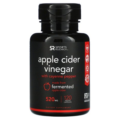 Sports Research Apple Cider Vinegar with Cayenne Pepper, 520 mg, 120 Veggie Capsules, Greens and Superfood Supplements