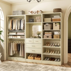 Aheaplus Walk-In Corner Closet System with Mirror, Freestanding Closet Organizer with Drawer and Shelves - 1 of 4