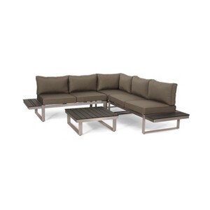 GDFStudio Johana Outdoor Aluminum V-Shaped 5 Seater Sofa Set with Cushions - 1 of 4