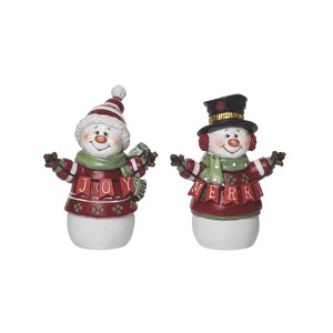 Transpac Resin Very Merry Snowman Figurine Set of 2 Christmas Home Decorations - 1 of 1