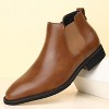 Santimon Men's Leather Chelsea Boots Formal Business Pointed Toe Casual Ankle Leather Boots Tan - 3 of 4