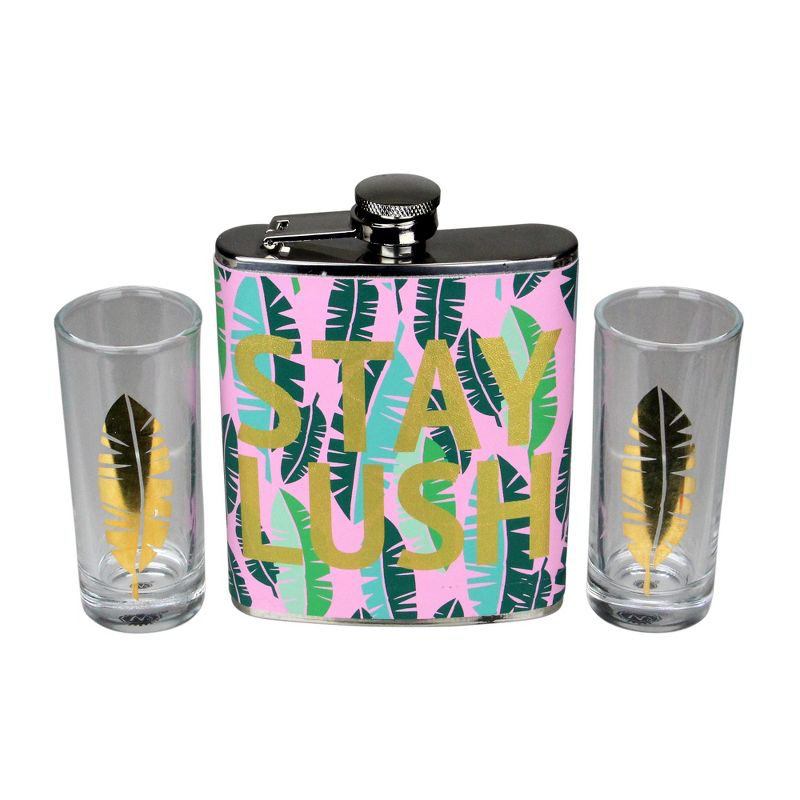 Wild Eye Tropical "Stay Lush" Flask and Shot Glass Gift Set 7 oz., 1 of 3