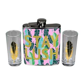 Wild Eye Tropical "Stay Lush" Flask and Shot Glass Gift Set 7 oz.