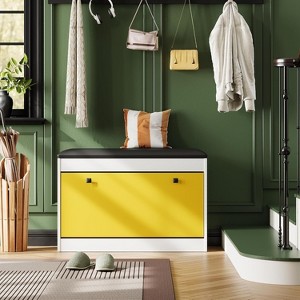 Acekool Shoe Storage Bench with Padded Seat, 2-Tier Flip Drawer Entryway Shoe Cabinet Organizer, 31.5 x 9.4 x 21.7 in - 1 of 4