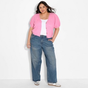 Women's Puff Short Sleeve V-Neck Cardigan - Wild Fable™ - 1 of 3