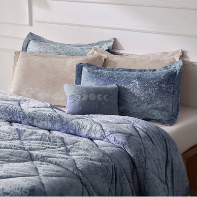 Twin/Twin XL Blue Crushed Velvet Quilted Duvet Set