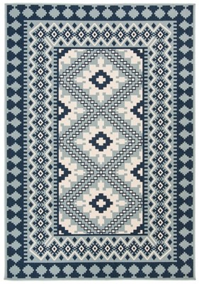 Blue and Ivory Synthetic Easy Care Indoor/Outdoor Rug