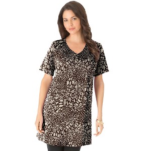 Roaman's Women's Plus Size Short-Sleeve V Neck Ultimate Tunic - 1 of 4