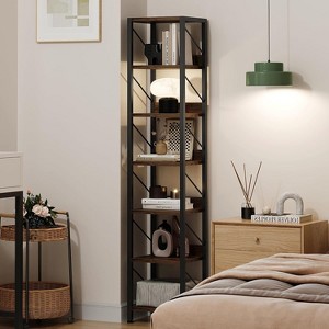 Jojoka Narrow Bookshelf 6 Tier Tall Bookcase Skinny Storage Rack Rustic Shelf Metal Frame Small Freestanding Bookshelves - 1 of 4