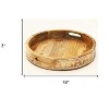 HomeRoots Set of Three Natural Round Solid Wood Floral Indoor Outdoor Handmade Serving Tray With Handles - 3 of 4
