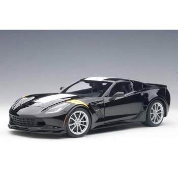 2017 Chevrolet Corvette C7 Grand Sport Black with White Stripe and Yellow Fender Hash Marks 1/18 Model Car by Autoart