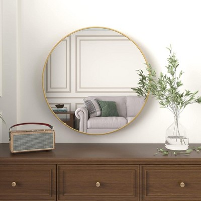 36" Round Gold Wall Mirror, Modern Style, Shatterproof Tempered Glass, Wall Mounted, Perfect for Bathroom, Bedroom, Living Room