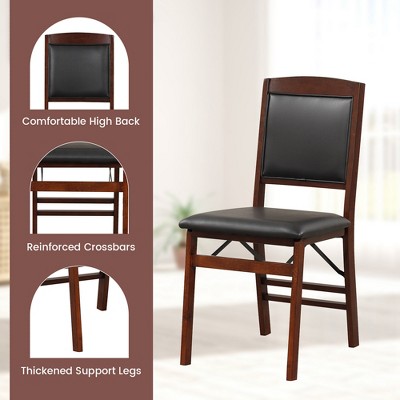 Walnut and Black Leather Folding Parsons Side Chairs, Set of 2
