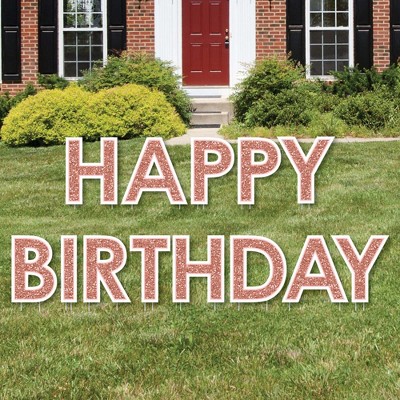 Big Dot of Happiness Pink Rose Gold Birthday - Yard Sign Outdoor Lawn Decorations - Happy Birthday Party Yard Signs - Happy Birthday