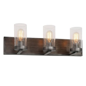 LNC Lapps 22-in 3-Lights Brown Wood Grain and Brushed Silver Farmhouse Vanity Lightss - 1 of 4