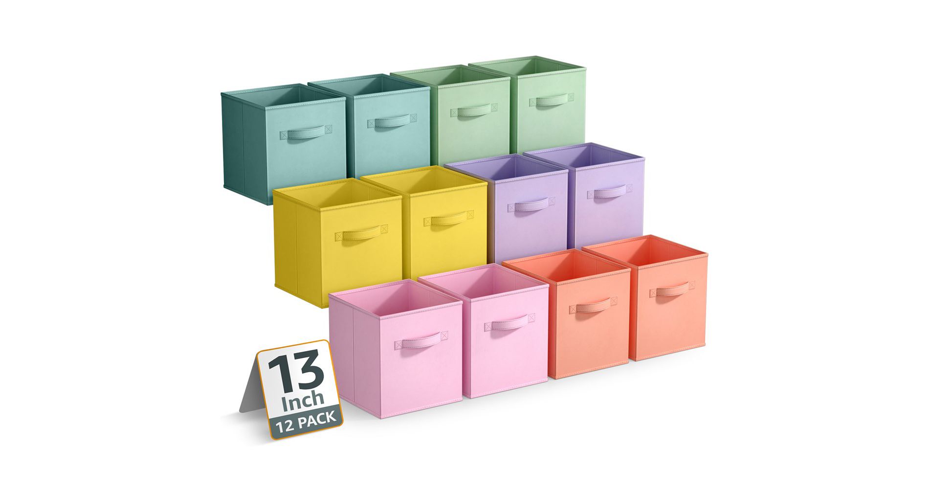 Sorbus 13 Inch 12 Pack Sturdy Collapsible Fabric Storage Cubes with Handle - for Organizing Clothes, Toys, Books, Shelves & more