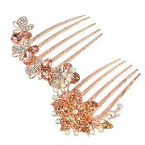 Unique Bargains Women Rhinestone Inlaid Flower Hair Comb 3.54"x2.76" 2Pcs - 1 of 4