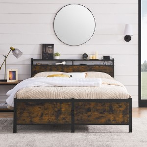 AndMakers Black Iron Frame Platform Bed with a USB Charging Port - 1 of 4