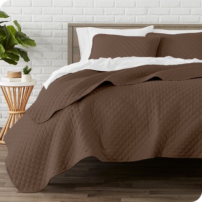 Full/Queen Cocoa Diamond Stitched Microfiber Quilt Set