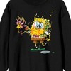 Spongebob Squarepants Yellow Sponge, Blowing Candle, Melting, on Black Long Sleeve Adult crew neck - 2 of 3