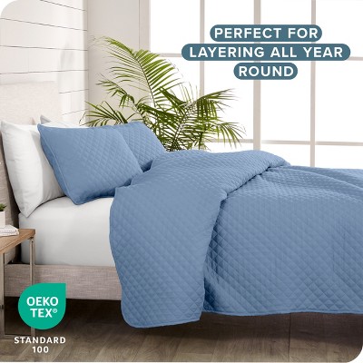 Coronet Blue Twin Microfiber Diamond Stitched Coverlet Set