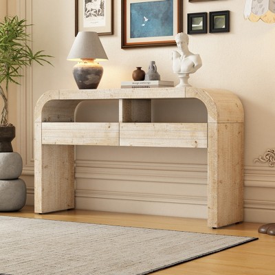 Whisen Retro Curved Console Table with 2 Large Drawers for Living Room and Entrance