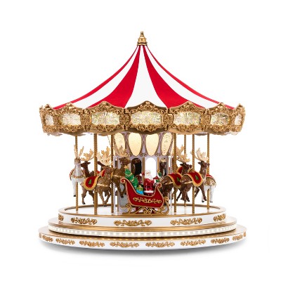 Mr. Christmas Santa and Reindeers Regal Carousel Animated Musical Christmas Decoration - 16"