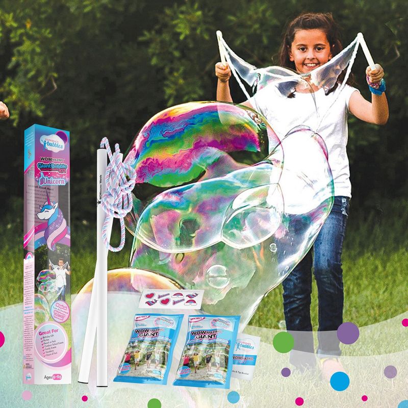 South Beach Bubbles WOWmazing Unicorn Giant Bubble Kit | Wand + 2 Packets Bubble Concentrate + 8 Stickers, 3 of 6