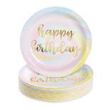 Blue Panda 48-Pack Rainbow Pastel Party Decorations, Gold Foil Happy Birthday Plates, 9 In