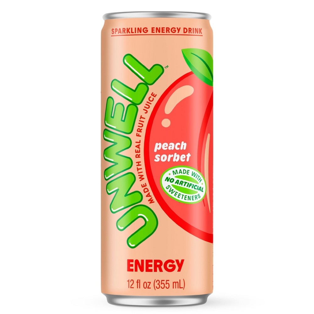 Unwell Peach Sorbet Sparkling Energy Drink with Real Fruit Juice - 12 fl oz
