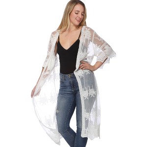 Anna-Kaci Women's Embroidered Floral Butterfly Crochet Drop Shoulder Cardigan - 1 of 4